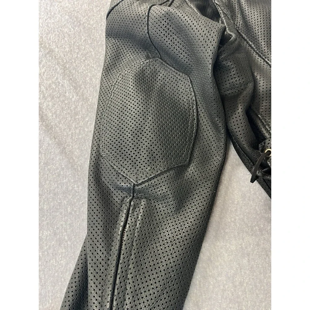 KERR MOTORCYCLE JACKET Biker MENS BLACK LEATHER SZ 52 Breathable Zip USA Lace Up